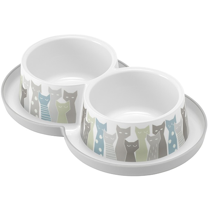 Moderna Double Trendy Dinner Maasai МОДЕРНА подвійна миска для кішок, захист від мурах, пластик, дизайн масаї, 2х350мл, d10см, світло-сірий.
